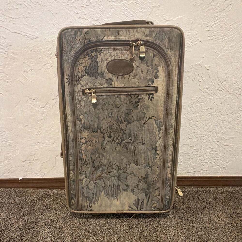 The French Luggage Company Vintage Tapestry Floral Rolling Carry-On Suitcase